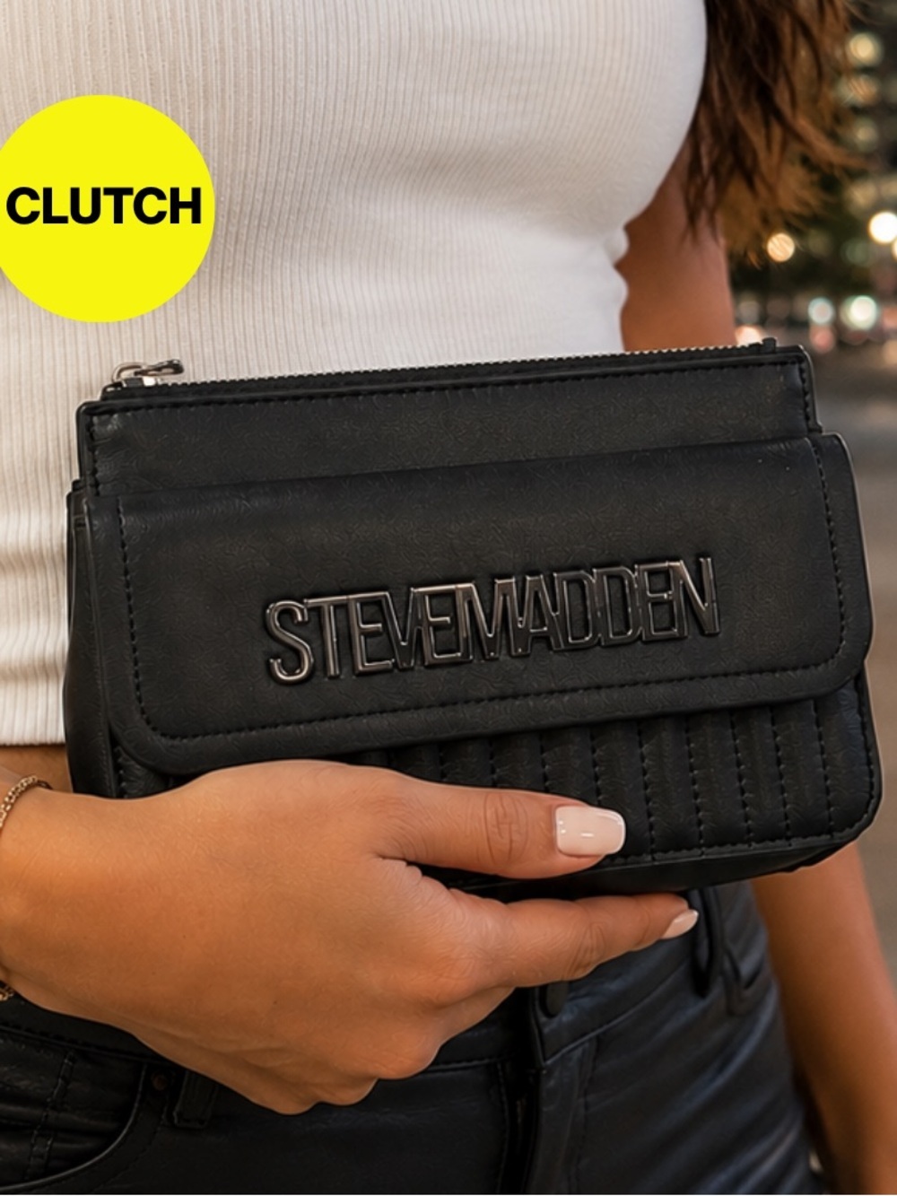 2/for $20 🪩 STEVE MADDEN Black Monochrome Quilted Zip Clutch & Wallet - 4.5x8”